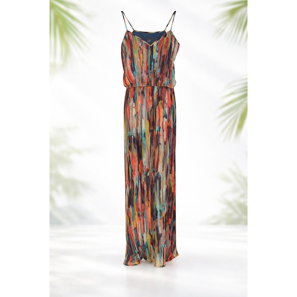 Jack Maxi Dress 2 Multicolor Good Abstract Painterly Boho Chiffon Summer V-Neck